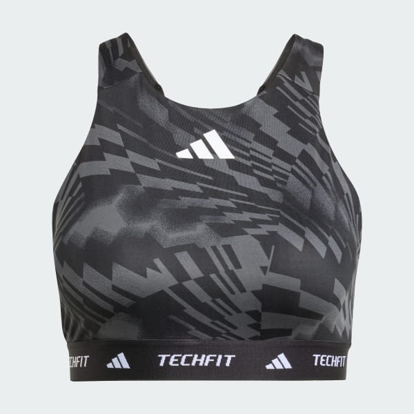 Noir Brassière adidas Techfit Medium Support High Neck Print