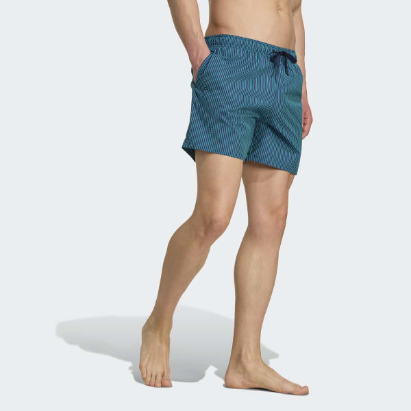 adidas Seersucker Stripy Swim Shorts 5-Inch - Green | Free