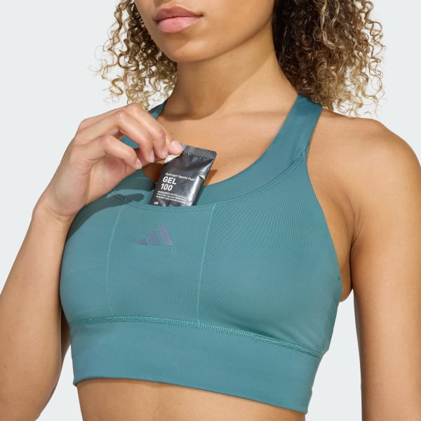 adidas Run Pocket Medium Support Bra - Green | Free Shipping