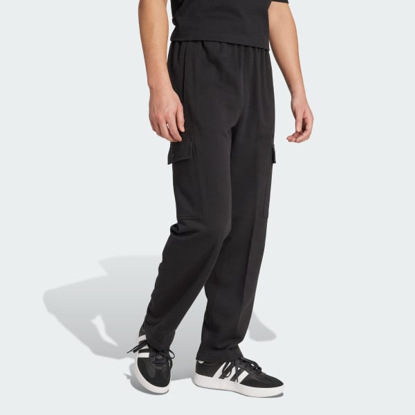Black ALL SZN French Terry Loose Cargo Open Hem Pants