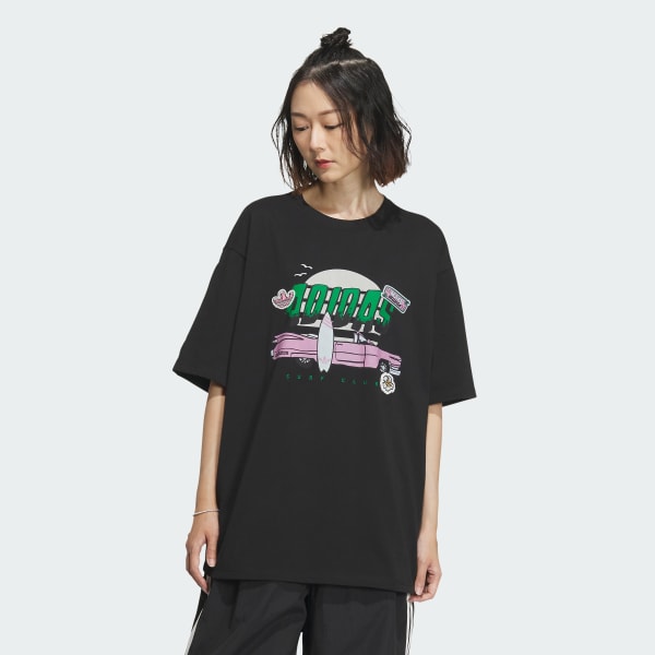 สีดำ เสื้อยืดแขนสั้น Summer Holiday Graphic Play