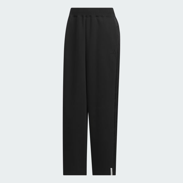 ブラック エッセンシャルズ プラス スリーストライプス スペーサーニット ルーズフィット ストレート オープンヘム ジョガーパンツ