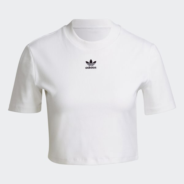 Branco Camiseta Cropped Canelada Adicolor Essentials VU229