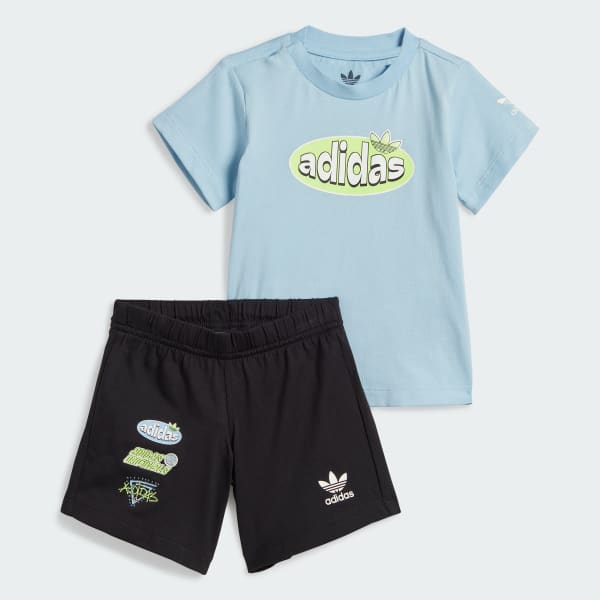 Blue Graphic Shorts and Tee Set