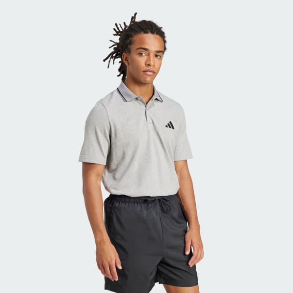 Grey Essentials Small Logo Piqué Polo Shirt