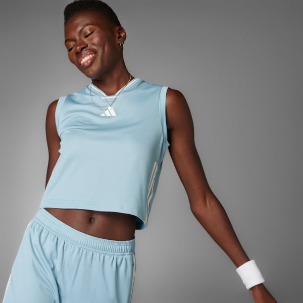 Azul Playera sin mangas Tiro Cut Mesh 3 Franjas