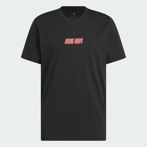 สีดำ เสื้อยืดพิมพ์ลาย adidas Hoops