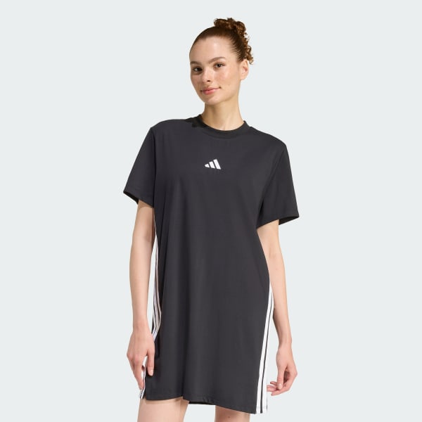 cerná ŠATY ESSENTIALS 3-STRIPES TEE