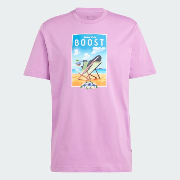 สีม่วง เสื้อยืดพิมพ์ลายแขนสั้น Boost