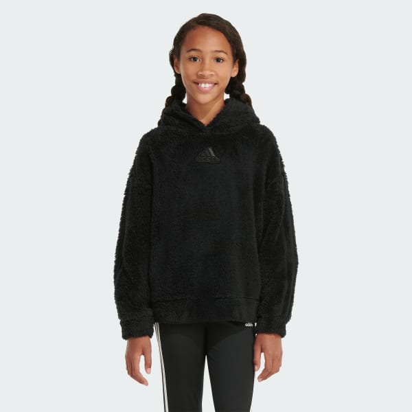 adidas Long Sleeve Cozy Furry Pullover Hoodie - Black | Kids' Training ...