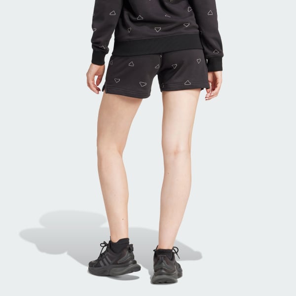 Preto Shorts Moletinho Estampado Monograma Essentials 