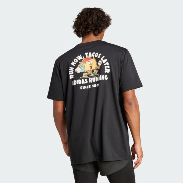 Hitam T-shirt Grafis "Running Tacos Later"