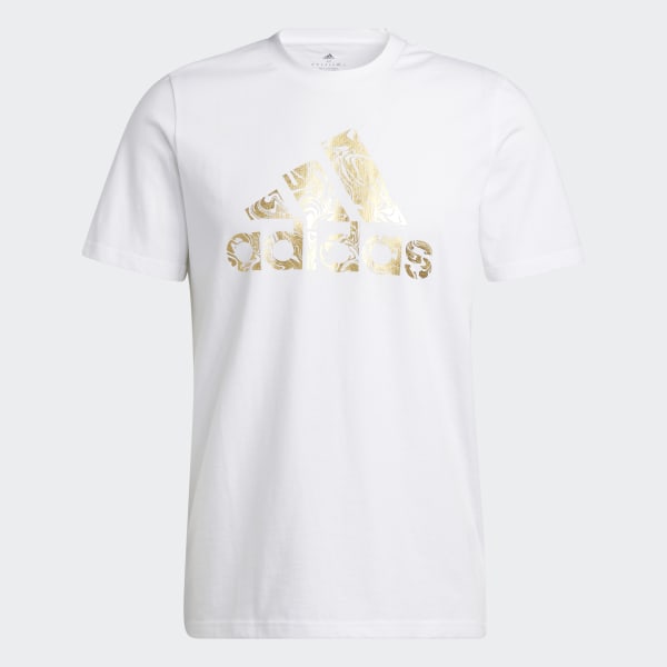 สีขาว เสื้อยืดพิมพ์ลาย Liquid Foil Badge of Sport