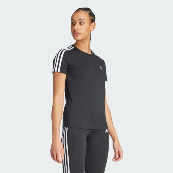 Svart Essentials Slim 3-Stripes T-skjorte