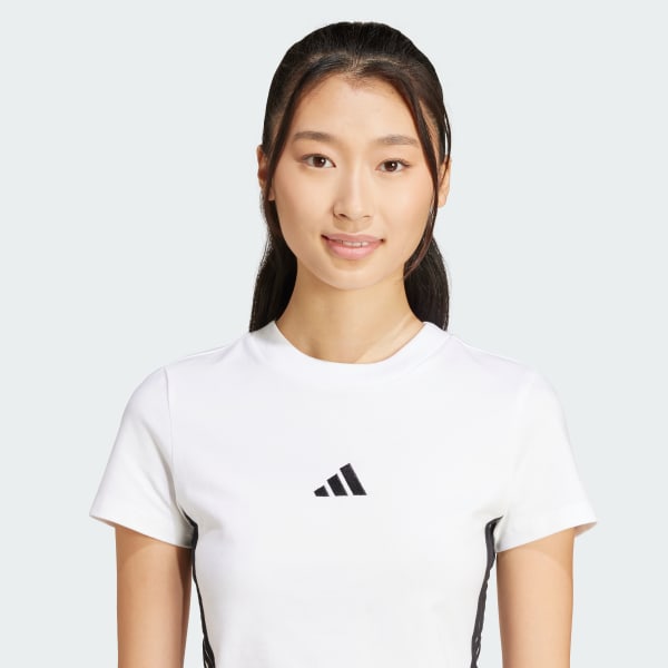 スリムTシャツ【Adidas】Essential 3S Slim Baby Tee◆正規品 adidas Essentials 3-Stripes Slim Baby Tee - White | Free