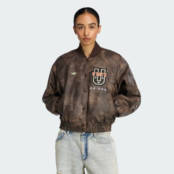 ADIDAS ORIGINALS ATHL DEPT VINTAGE FAUX LEATHER JACKET 
