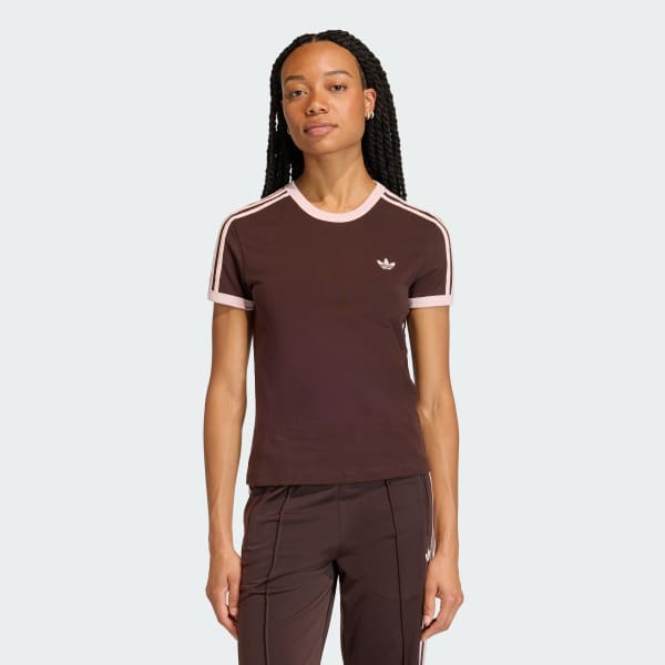 Brown 3 STRIPES SLIM TEE