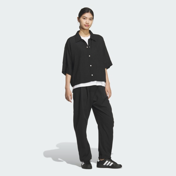 ブラック SOFTLUX シアー ルーズフィット 襟付き 半袖シャツ