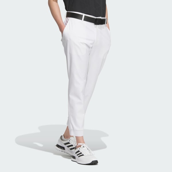 White Ripstop Rib-Hem Ankle Pants