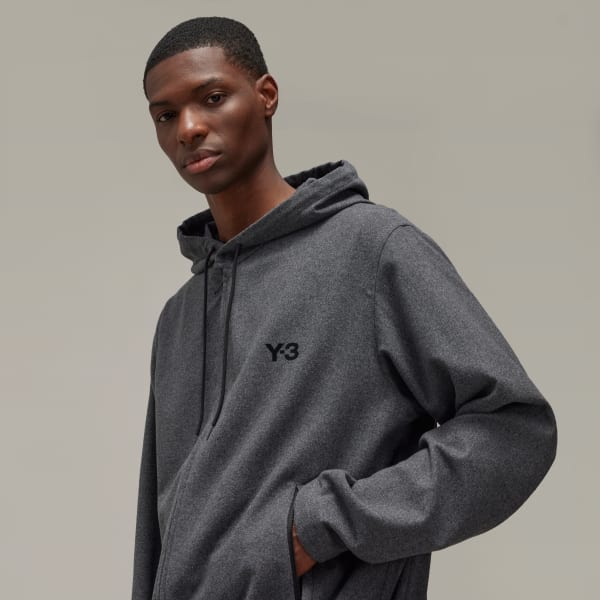 adidas Y 3 Wool Flannel Hooded Top Grey adidas Turkiye