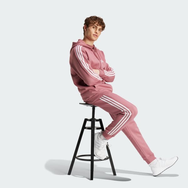 ruzová Mikina Essentials Fleece 3-Stripes Full-Zip