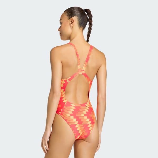 Red Football-Inspired V-Back Graphic Swimsuit