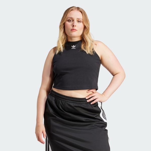 adidas Essentials Rib Tank Top (Plus Size) - Black, Women's Lifestyle