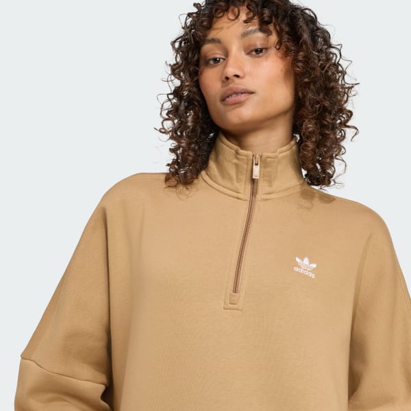 adidas Essentials 1/2 Zip Fleece Sweatshirt - Brown | Free