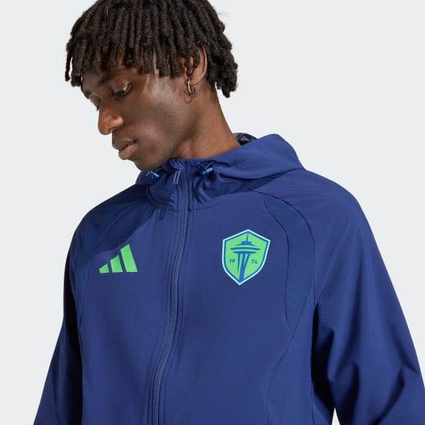 adidas Seattle Sounders Tiro Travel Full Zip Windbreaker - Blue