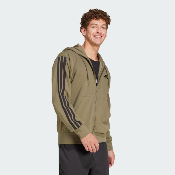 zelená Mikina Essentials 3-Stripes French Terry Full-Zip