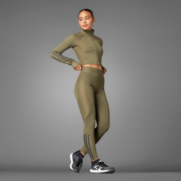 adidas Hyperglam Full-Zip Ribbed Cover-Up - Green | Free