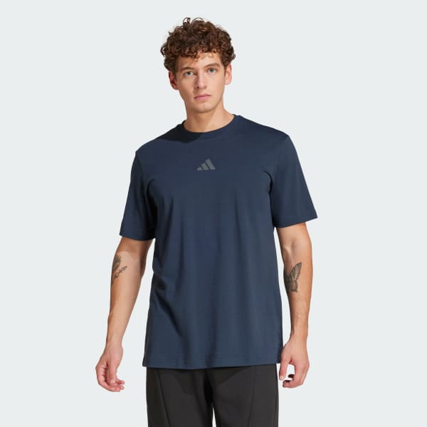 สีน้ำเงิน เสื้อยืดพิมพ์ลาย Training Yoga Body Mind Stretch