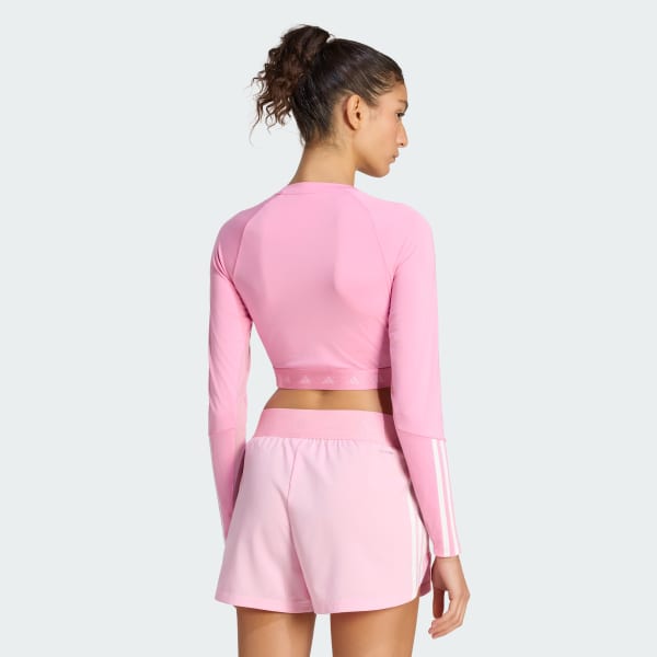 Rosa Playera Corta de Entrenamiento Hyperglam de Manga Larga