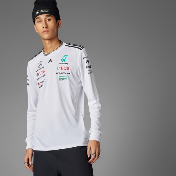 Blanco Remera Oficial Blanca Manga Larga de Piloto Mercedes - AMG PETRONAS F1 Team