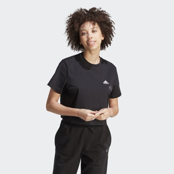 adidas Scribble Embroidery Crop Tee - Black | Women's Lifestyle | adidas US