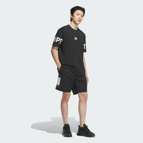 ブラック ワーディング パック ルーズフィット メッシュ裏地付き ウーブンショーツ