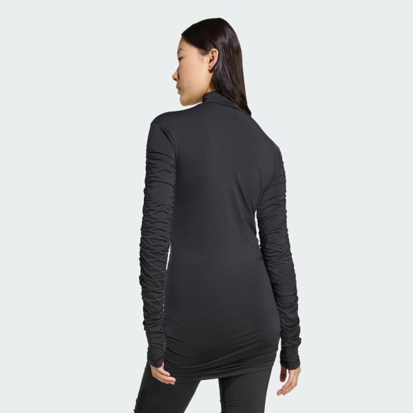 Negro Camiseta fruncida de manga larga