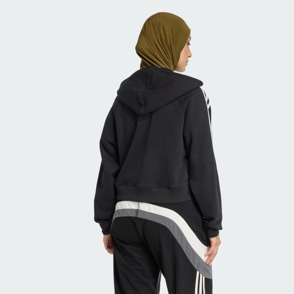 Black 아디컬러 3-스트라이프 숏 지퍼 후디