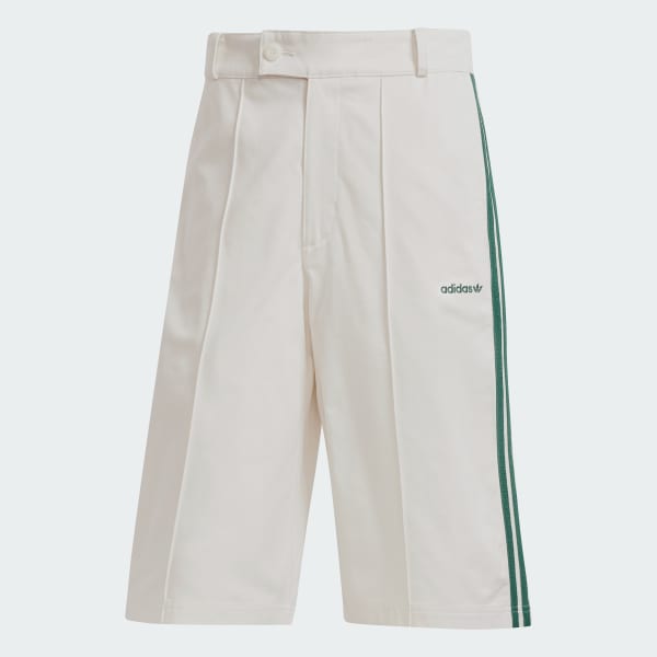 Λευκό '80s Loose Buttoned 3-Stripes 11-Inch Bermuda Shorts