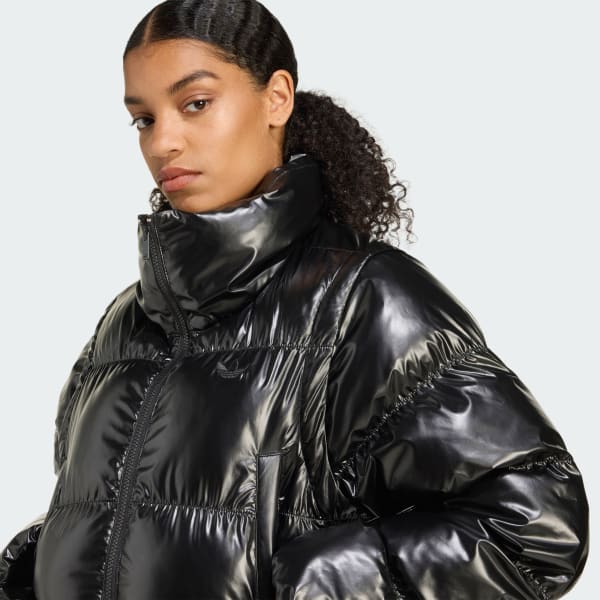 adidas Essentials Glossy Two-In-One Cropped Puffer - Black