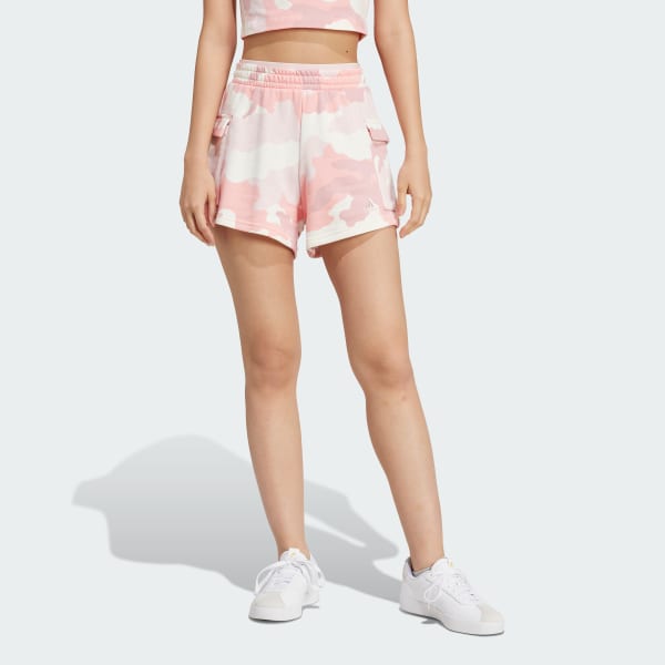 Pink Essentials 3-Stripes Camo-Print Cargo Shorts
