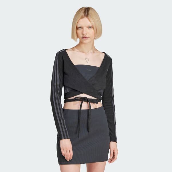 สีเทา เสื้อคาร์ดิแกนไขว้หน้าแบบผูก