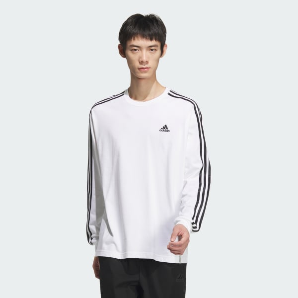 エッセンシャルズ プラス ルーズフィット スリーストライプス 長袖Tシャツ