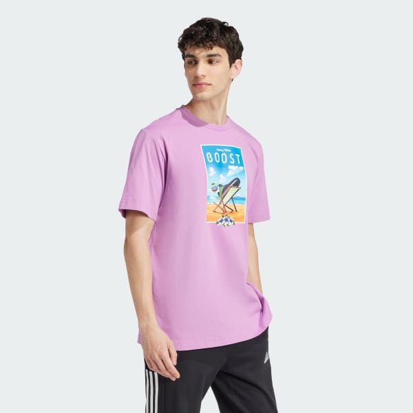 สีม่วง เสื้อยืดพิมพ์ลายแขนสั้น Boost