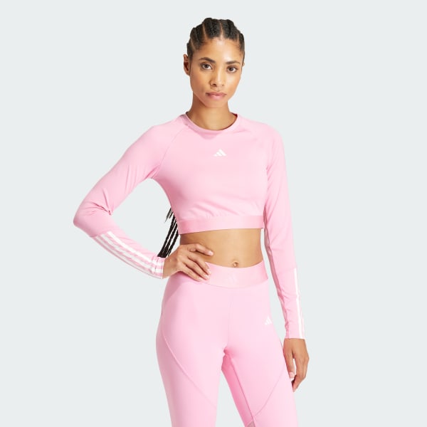 adidas Hyperglam Training Crop Long Sleeve Tee - Pink | Women's ...