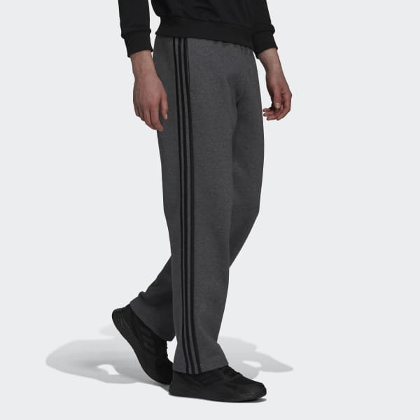 adidas Essentials Fleece Open Hem 3-Stripes Pants - Grey | Men's ...
