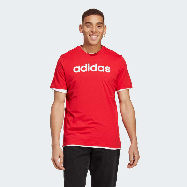 Red Essentials Single Jersey Linear Embroidered Logo Tee