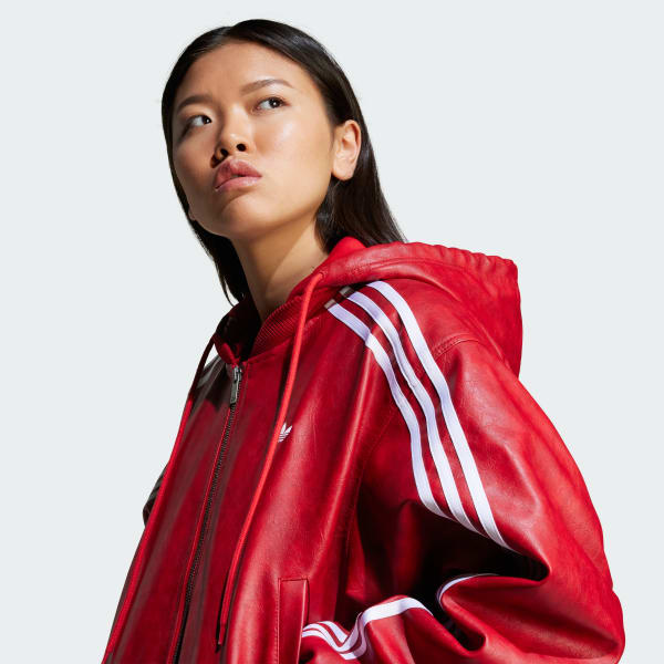アウターその他 ADIDAS ADILENIUM 3 Vintage Pow Leather Jacket Red JY8887 adidas Adilenium Season 3 Vintage Faux Leather Women's