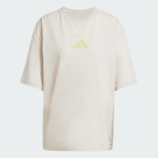 สีเบจ เสื้อยืดเทรนนิงพิมพ์โลโก้ลายหนังสัตว์ Climacool