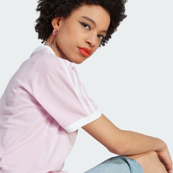 Adidas 3 stripes tee pink hotsell